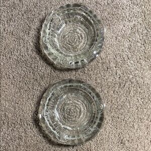 Set of 2 Firna Indonesia Glass 3 Spot Ashtray 6 Inch Rose Embossed Floral
